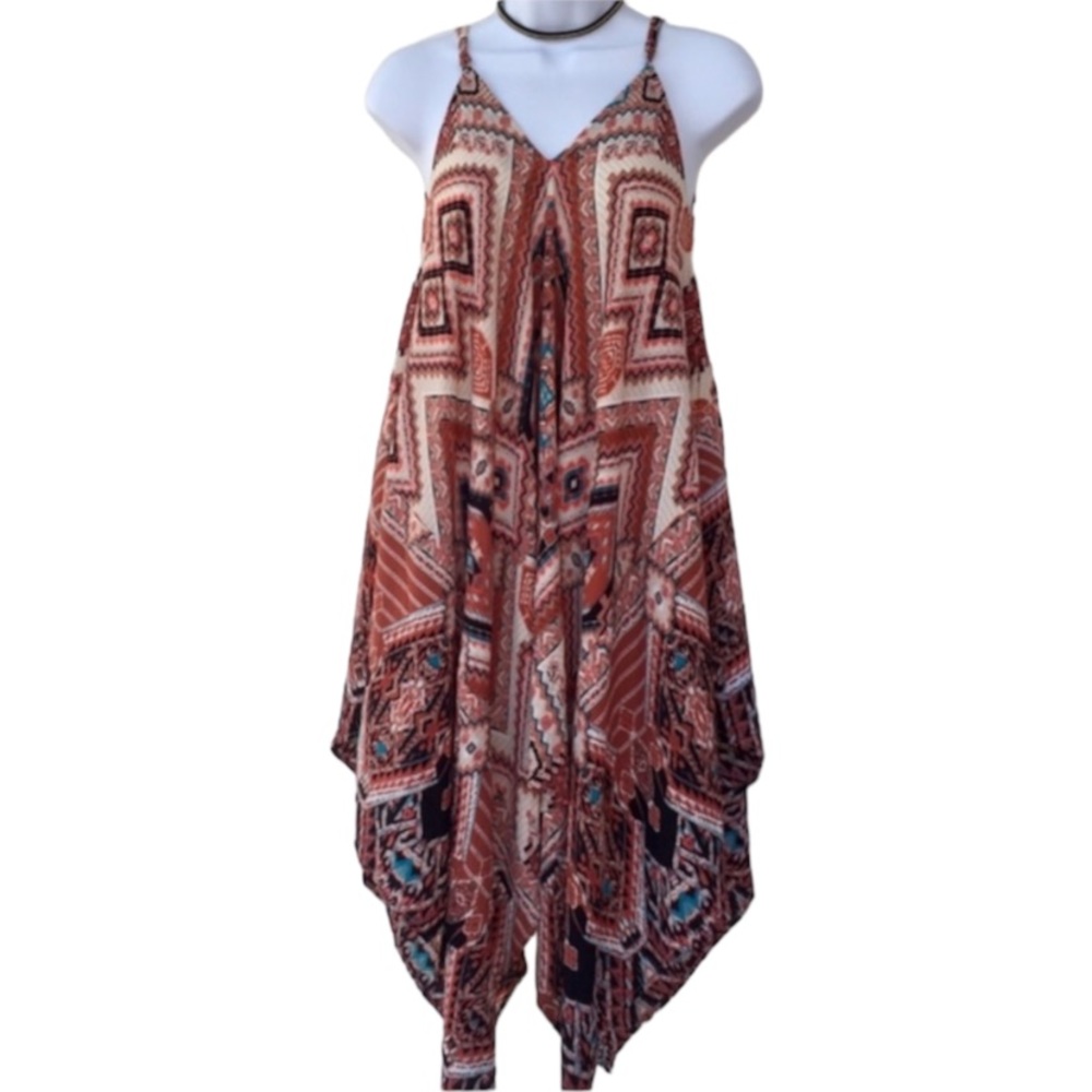 Blu Pepper Tribal Print Handkerchief Hem Dress Medium